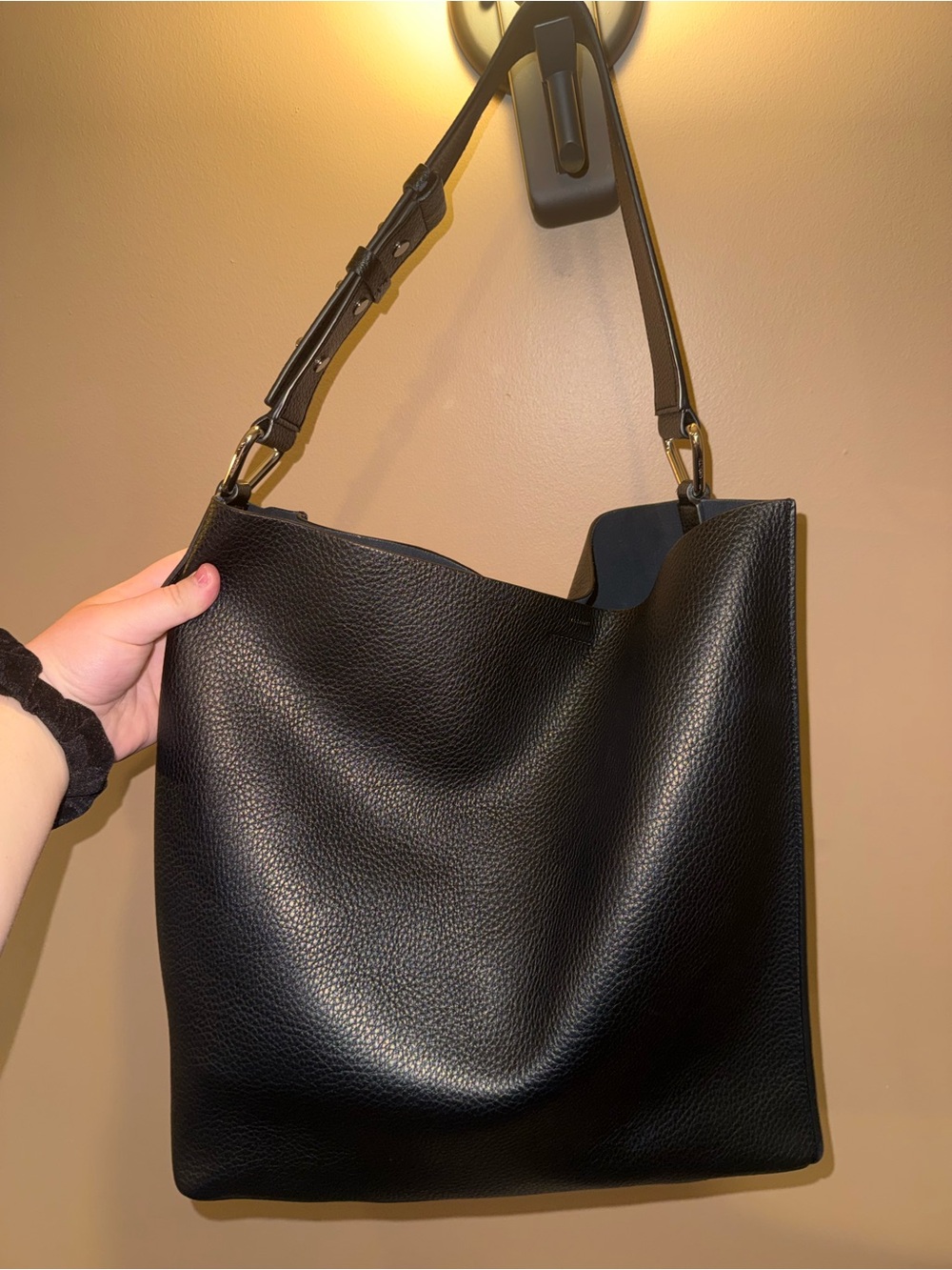 All Saints Black Leather Shoulder Bag with attached Wallet and Dust Jacket